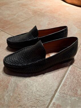 Roma Black Woven Leather Slip-On Loafers